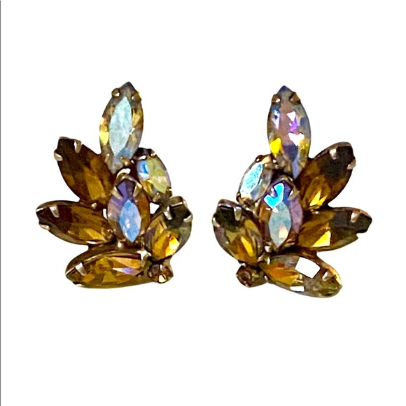 Vintage Albert Weiss Rhinestone Clip-on Earrings 1950’s - Picture 1 of 11
